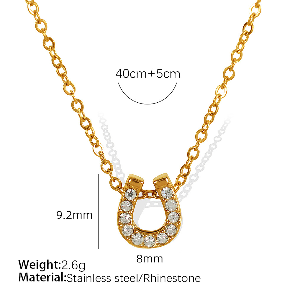 1 Piece Simple Series Simple Geometric Stainless Steel  Gold Color Rhinestone Women's Pendant Necklaces h5 